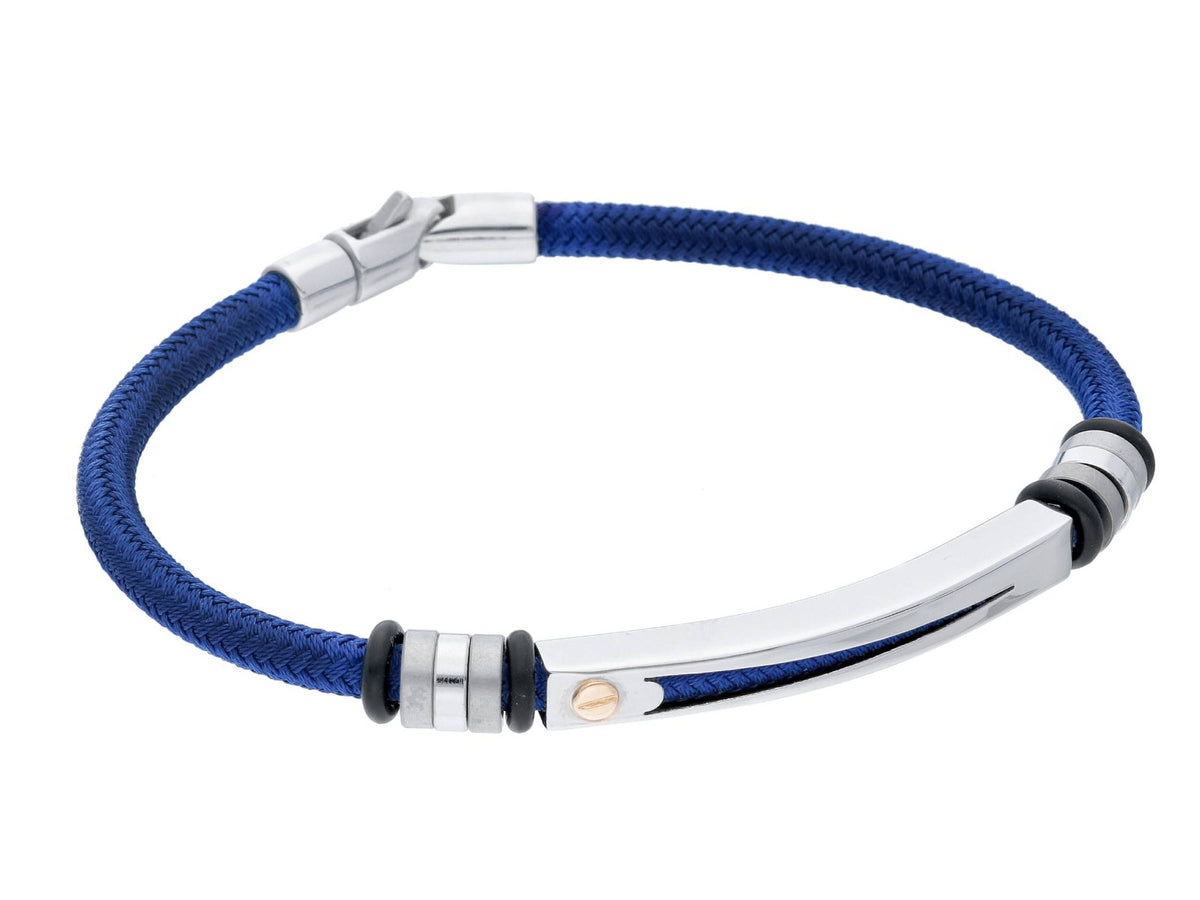 Blue Bracelet With Steel Plate and 18kt Yellow Gold Screw