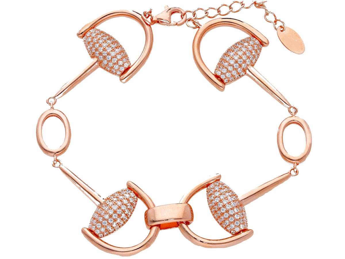Maiocchi Silver Stirrup Bracelet in Pink Silver and Zircons