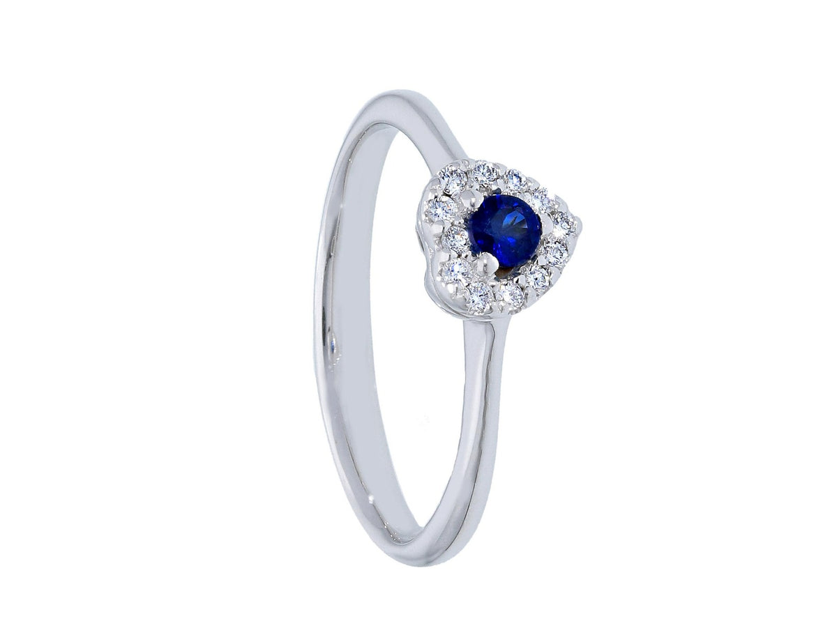 Anello con Diamanti e Zaffiro a Cuore ct 0.16