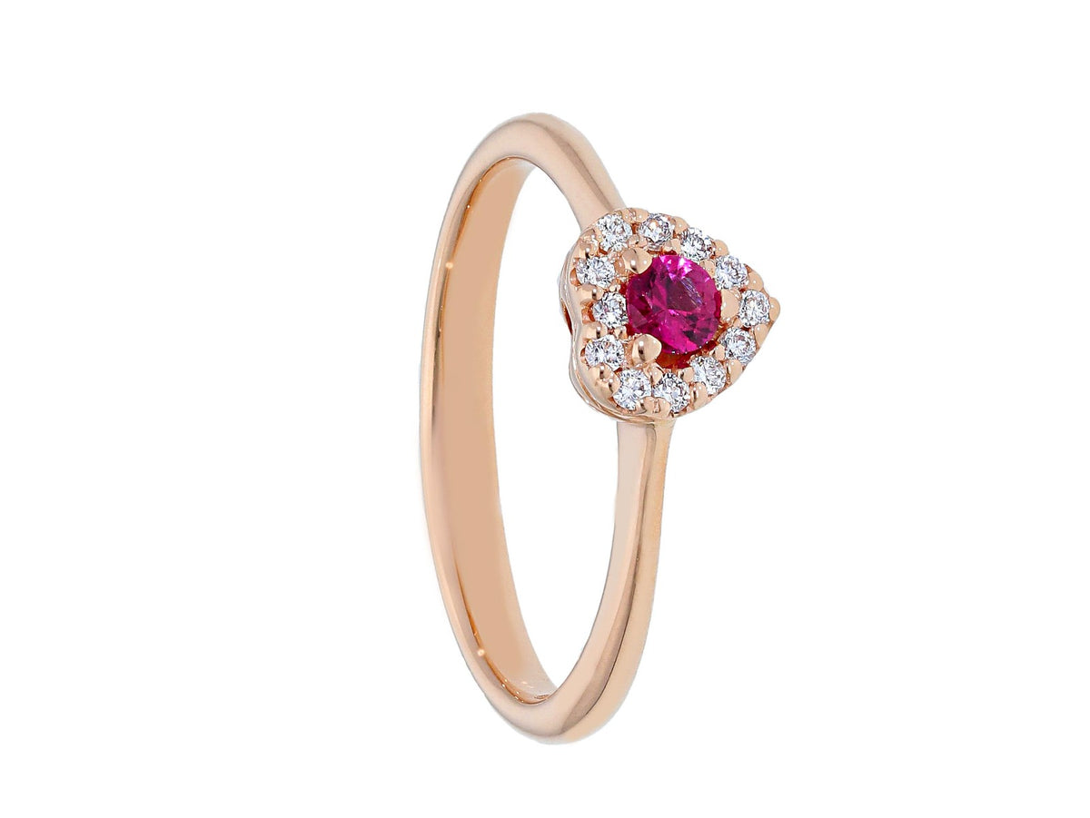 Anello con Diamanti e Rubino a Cuore ct 0.14
