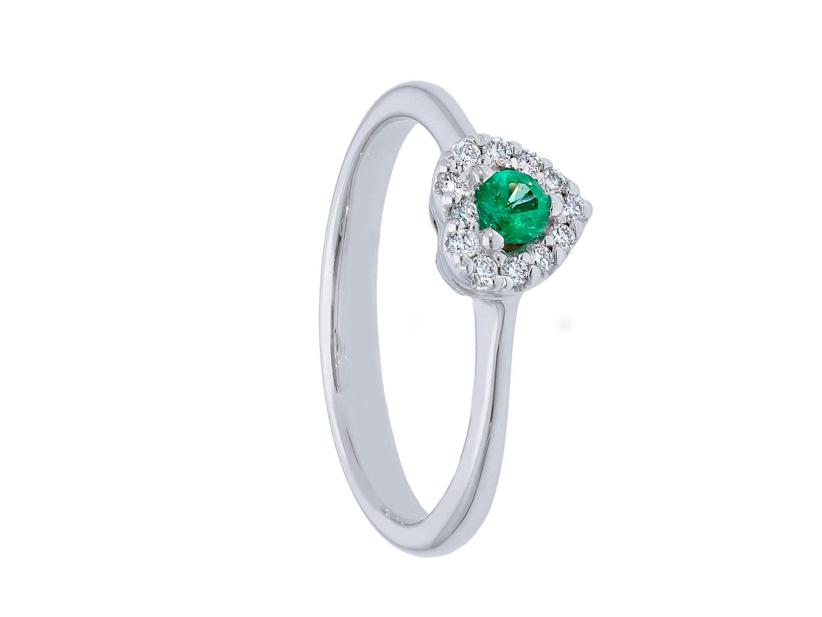 Ring with Diamonds and Heart-shaped Emerald 0.10 ct