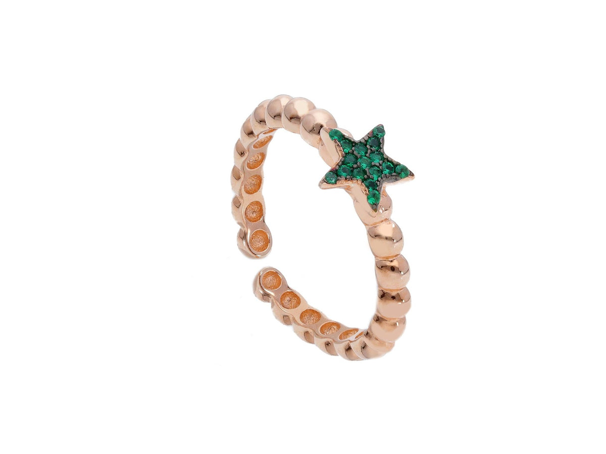 Maiocchi Silver Green Star Ring in Pink Silver