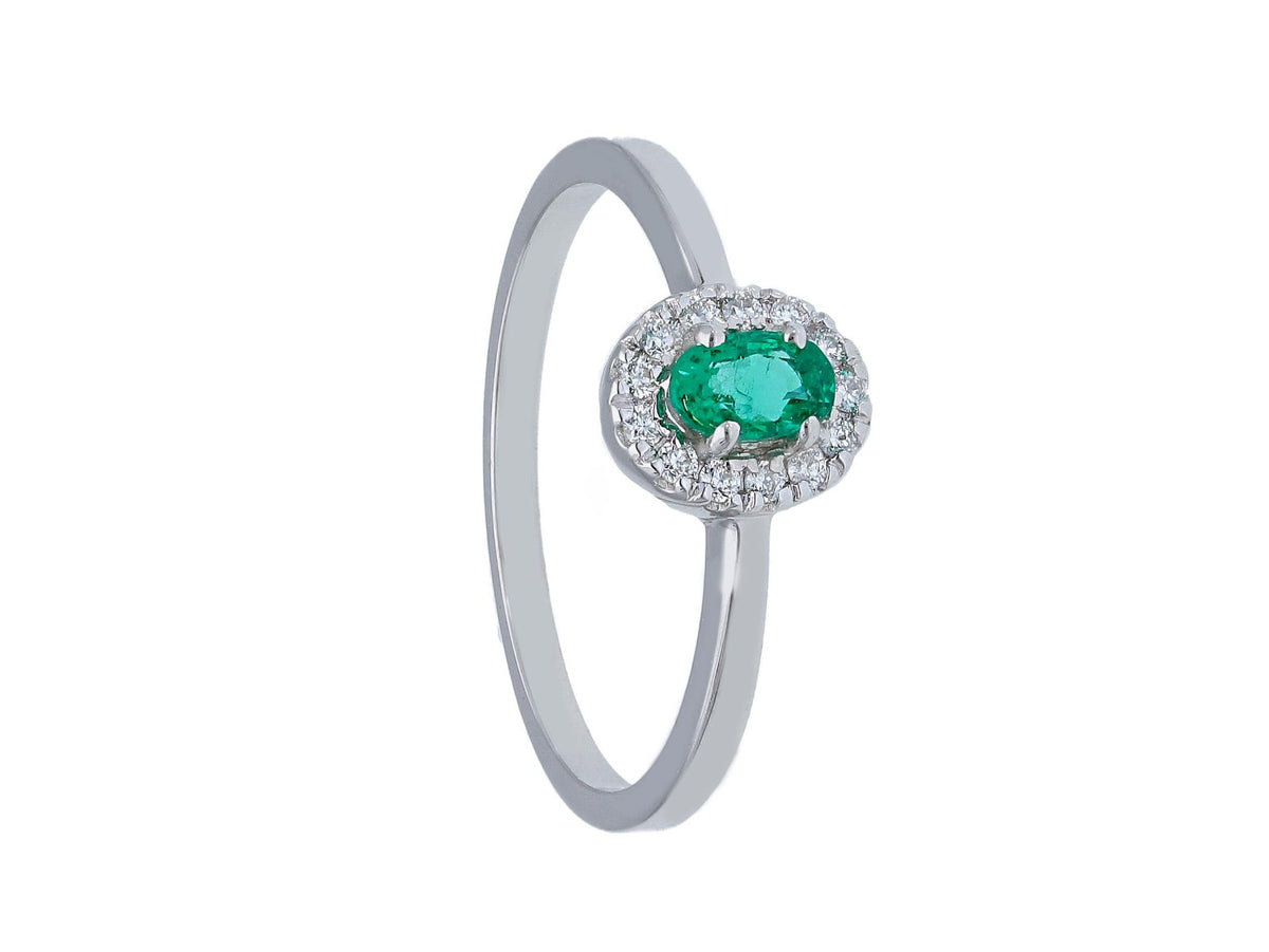 White Gold Ring with Diamonds and Emerald ct 0.27