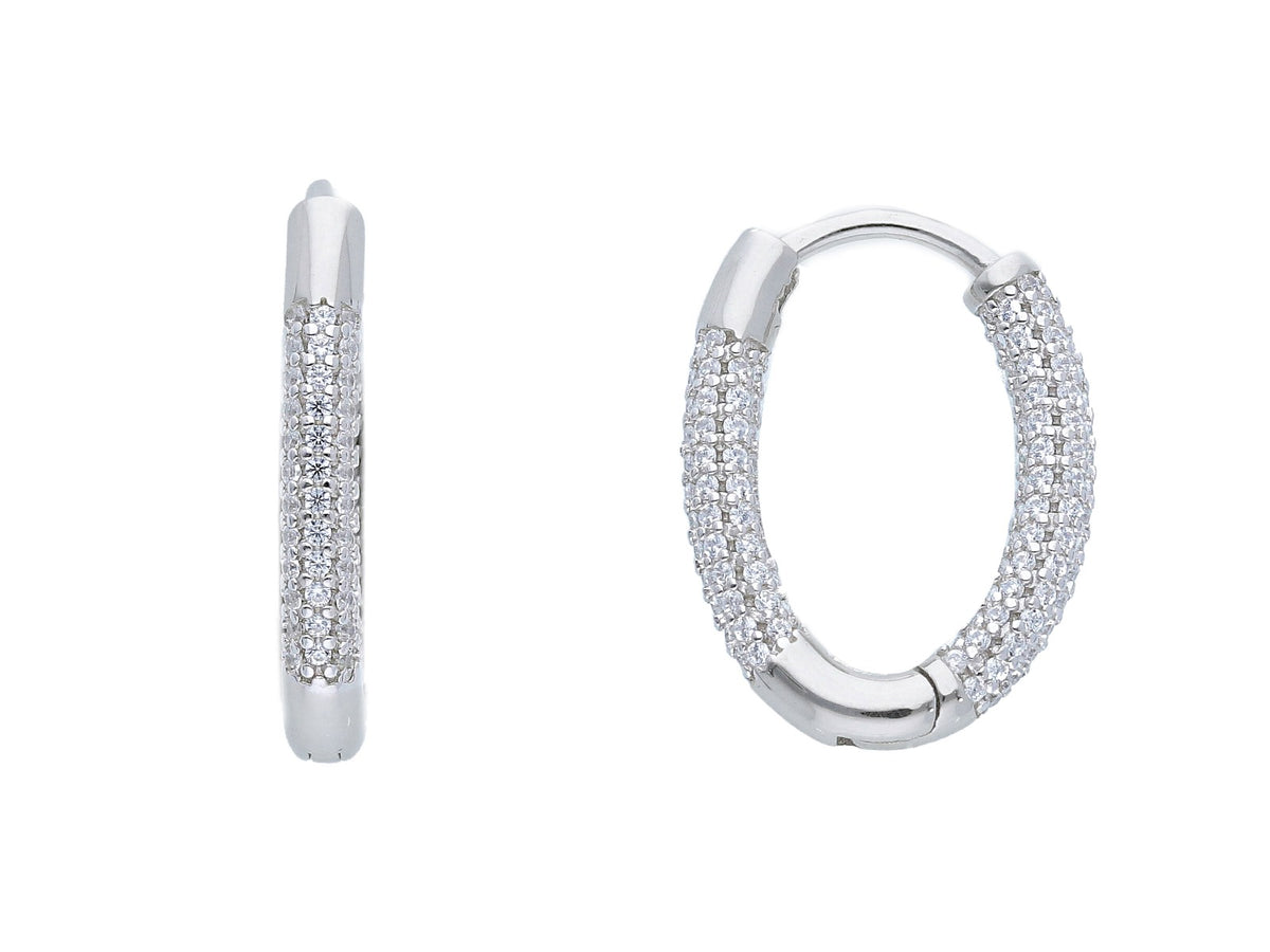 Maiocchi Silver Oval Snap Earrings Silver Zircons