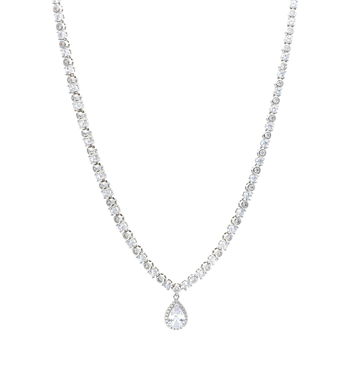 Maiocchi Silver Tennis Necklace in Silver and Zircons with Pendant