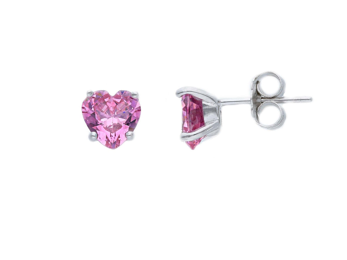 Maiocchi Silver Earrings with Pink Heart Crystals