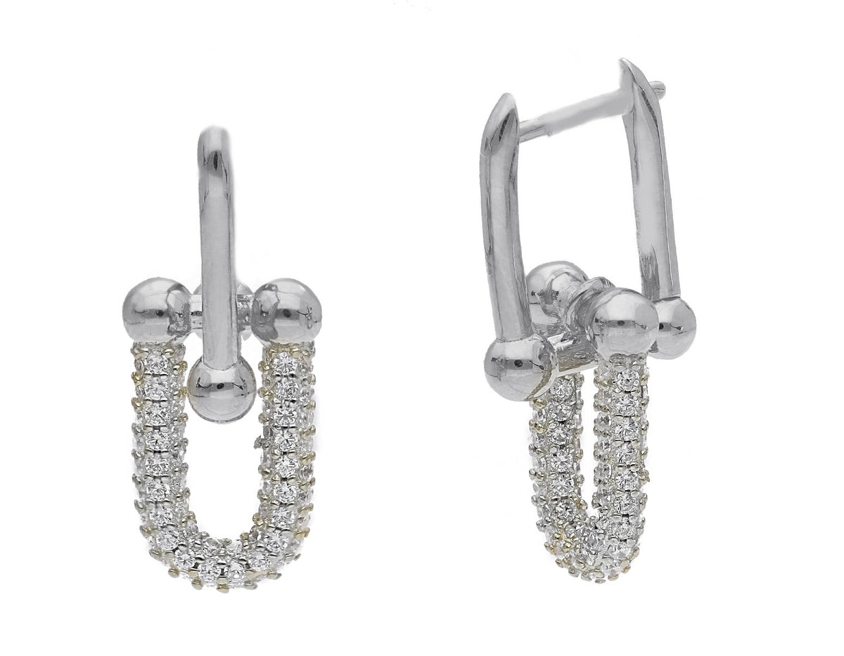 Maiocchi Silver Pendant Earrings with Silver Chain and Zircons