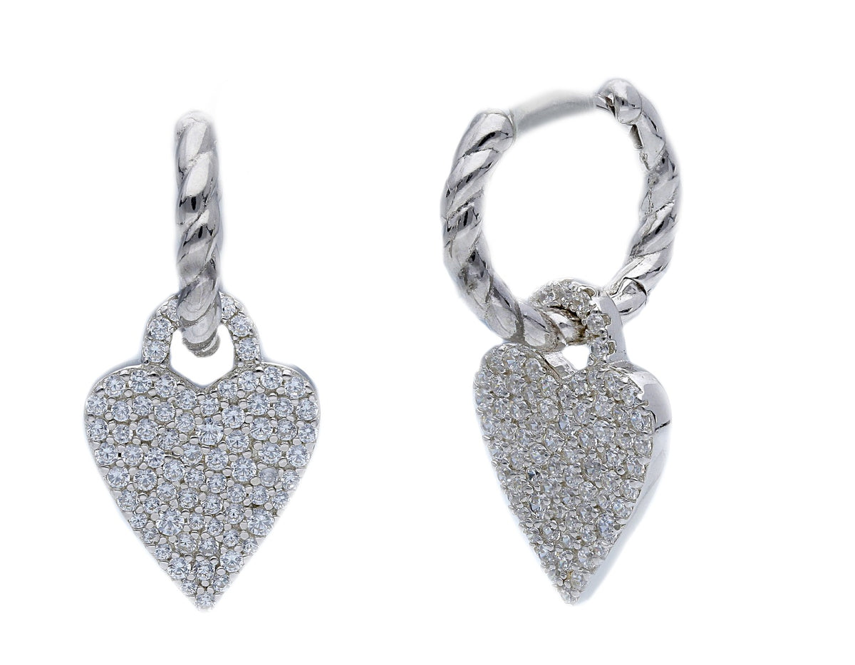 Maiocchi Silver Heart Pendant Earrings in Silver and Zircons