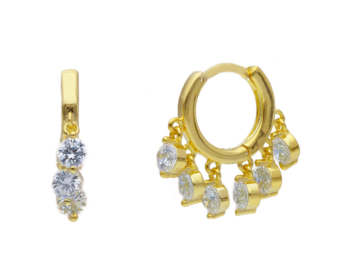 Maiocchi Silver Orecchini a Cerchio Argento Dorato e Zirconi Pendenti