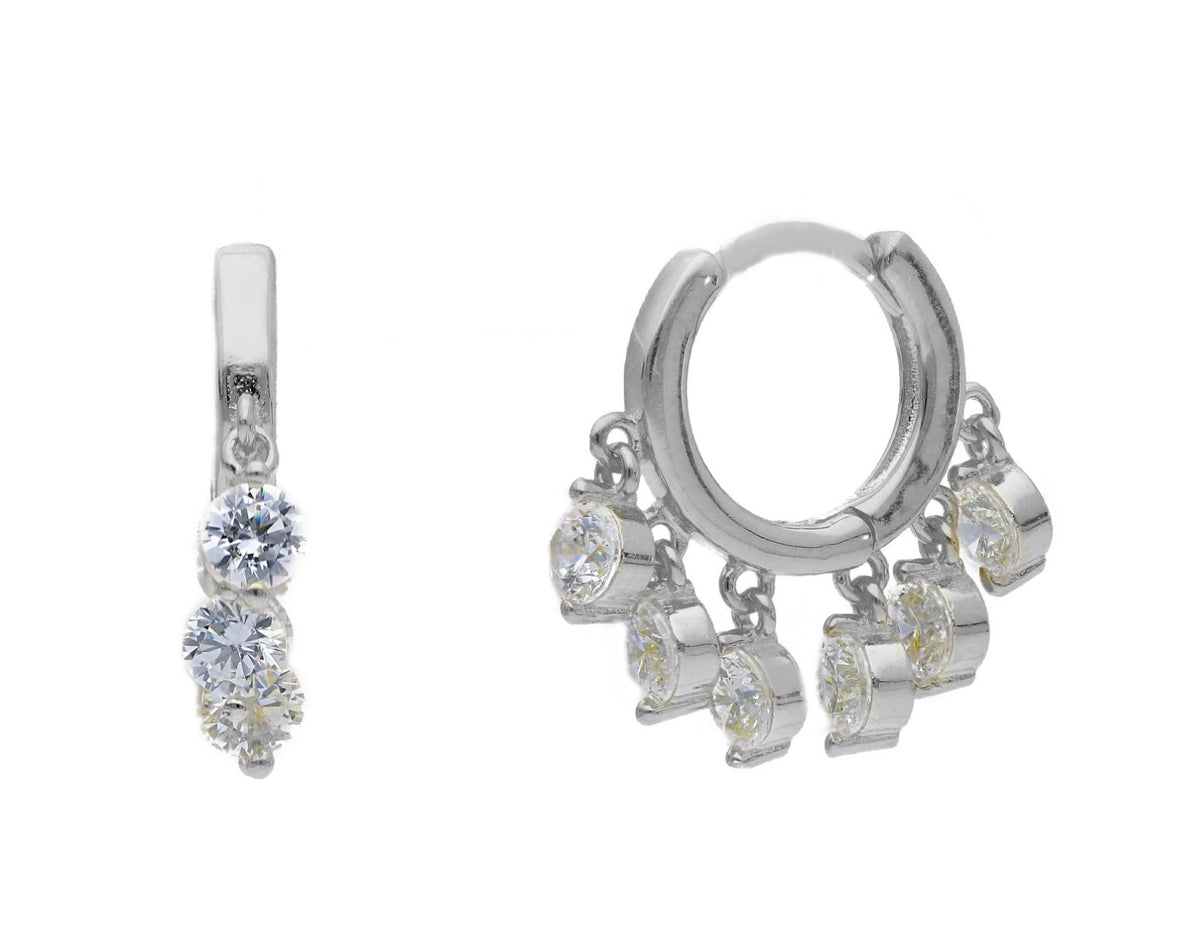 Maiocchi Silver Orecchini a Cerchio Argento e Zirconi Pendenti