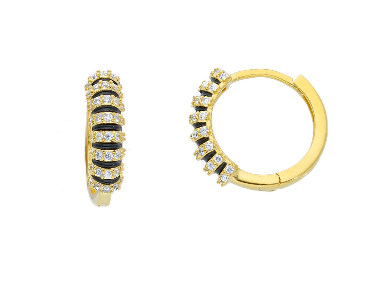 Maiocchi Silver Hoop Earrings in Golden Silver and Zircons