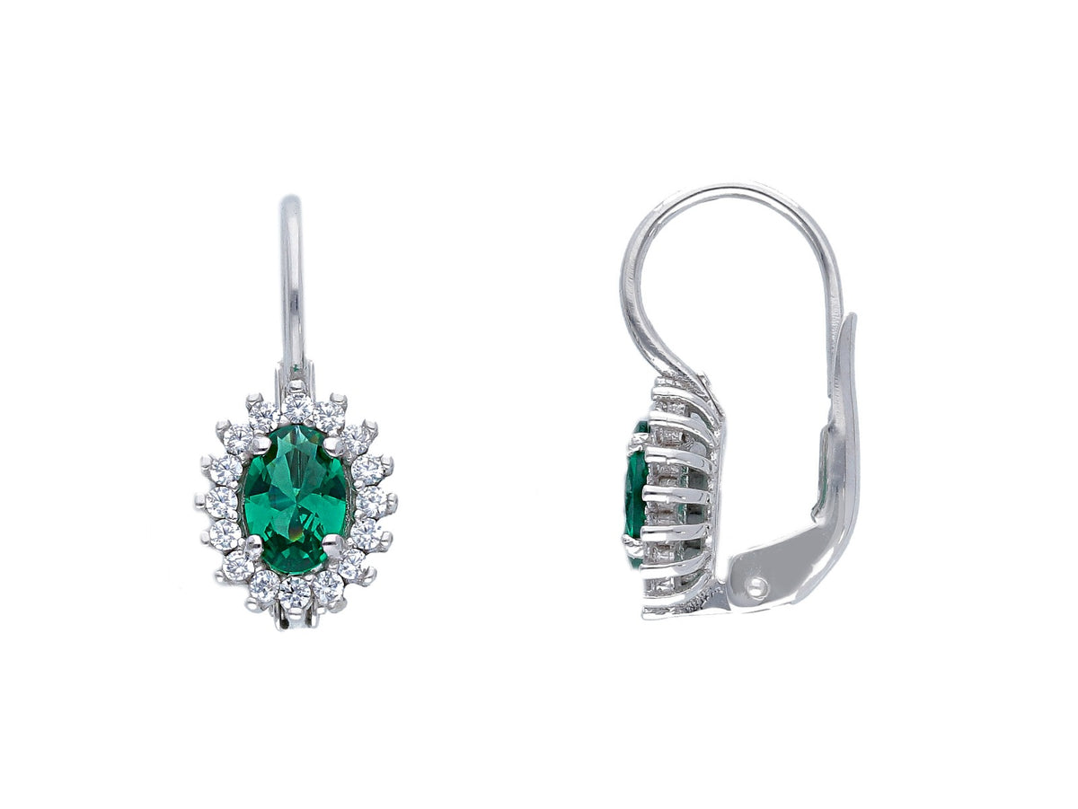 Maiocchi Milano Earrings in White Gold with Zircons and Green Crystals