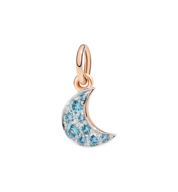 Dodo Moon Charm Rose Gold 9kt Blue Topaz