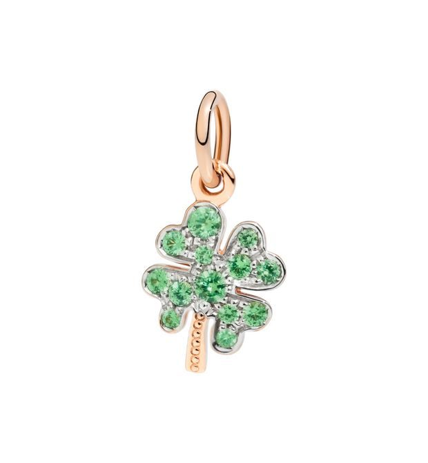 Dodo Charm Four Leaf Clover 9kt Rose Gold and Tsavorite