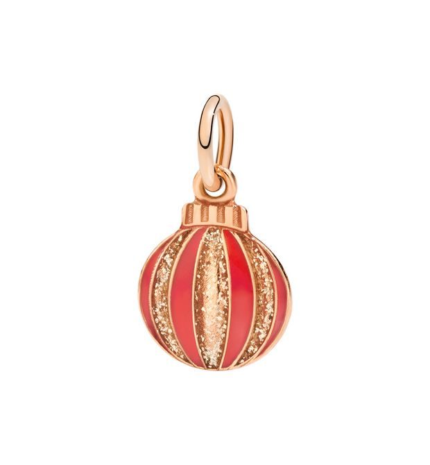 Dodo Christmas Bauble Charm in 9kt Rose Gold and Enamel
