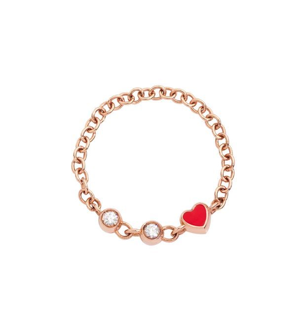 Dodo Chain Message Ring 9kt Rose Gold Diamonds and Enamel