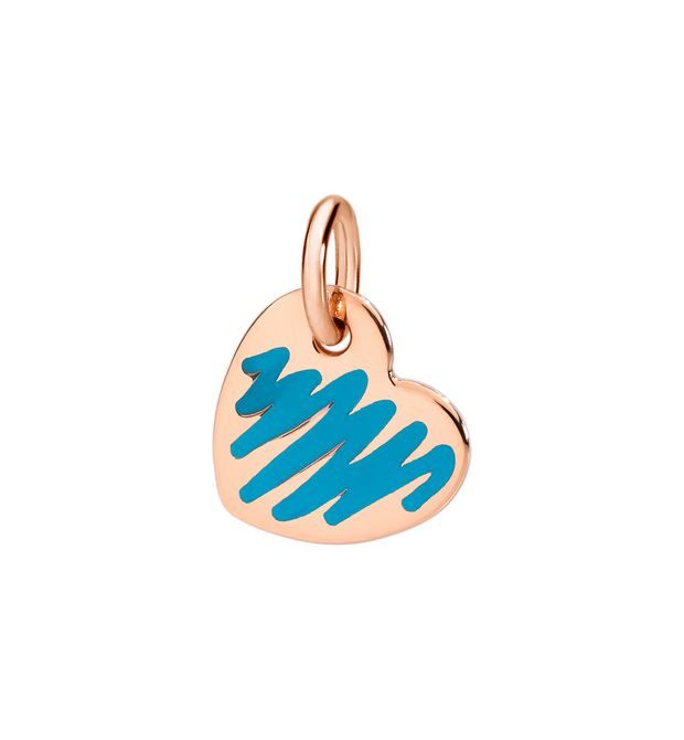 Dodo Heart Charm 9kt Rose Gold and Blue Enamel