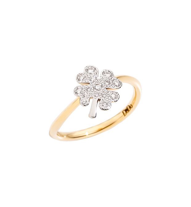 Dodo Large Four-Leaf Clover Ring in 18kt Yellow Gold and Diamonds