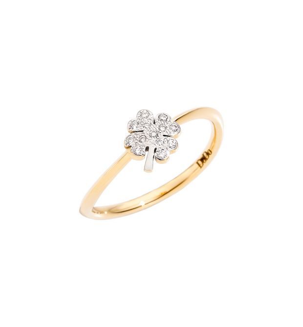 Dodo Four-Leaf Clover Ring in 18kt Yellow Gold and Diamonds