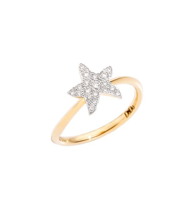 Dodo Large Star Ring in 18kt Yellow Gold and Diamonds