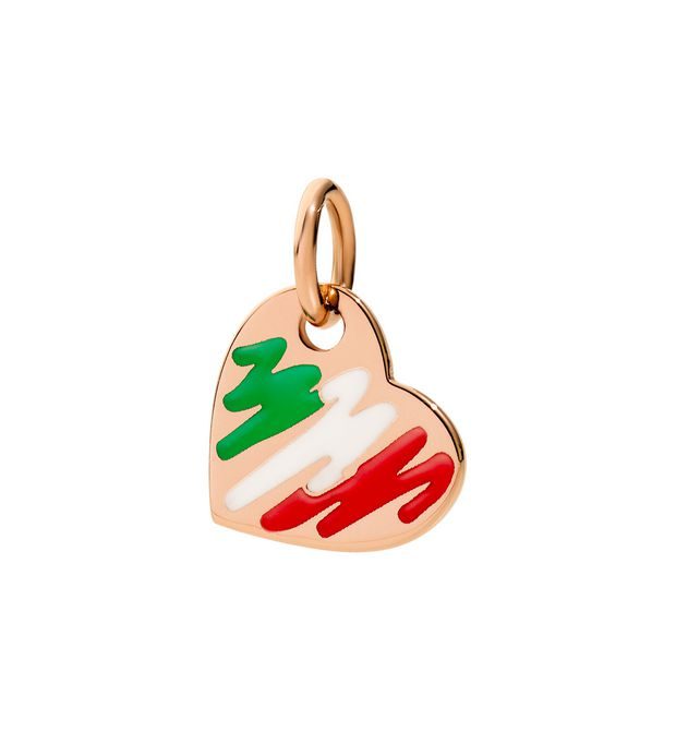Dodo Italian Pride Heart Charm in 9kt Rose Gold and Enamel