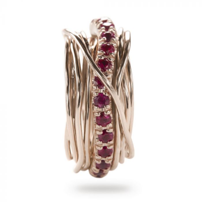 PREZIOSO 13 STRAND WAIST THREAD IN 9KT ROSE GOLD AND RUBIES