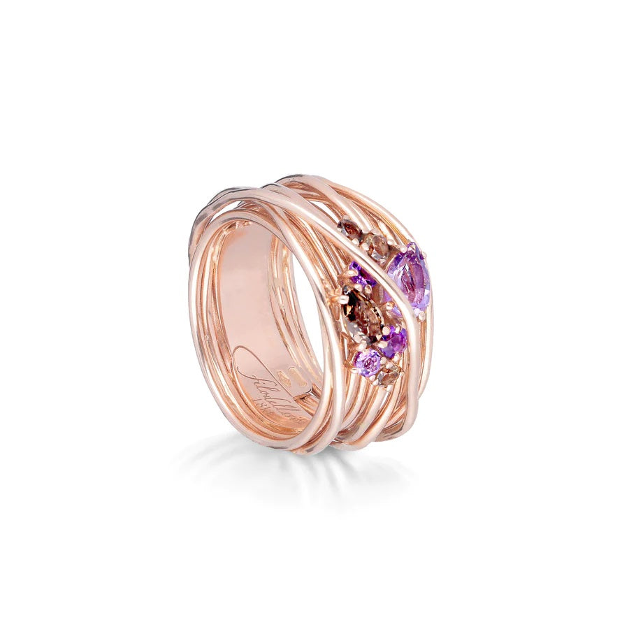 FILODELLAVITA KHROMÌA, 13 FILI IN ORO ROSA 18KT CON AMETISTA E QUARZO FUME'