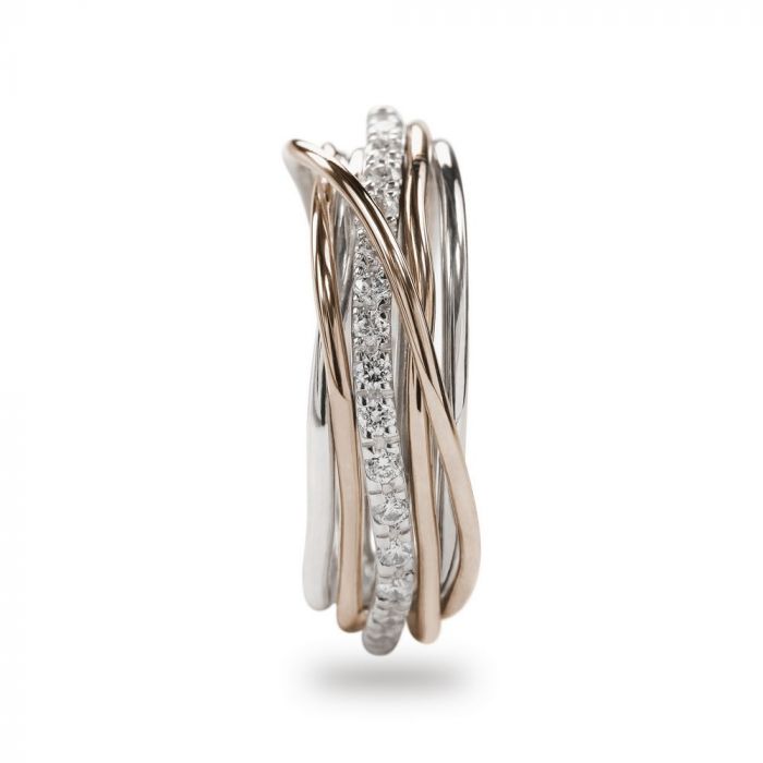 FILODELLAVITA CLASSIC, 7 FILI IN ORO ROSA 9KT, ARGENTO 925 E DIAMANTI BIANCHI