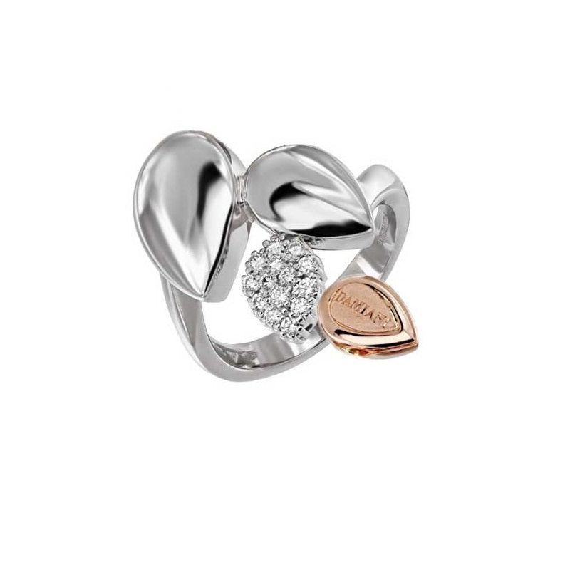 Damiani Anello Antera in Oro Bianco e Rosa e Diamanti