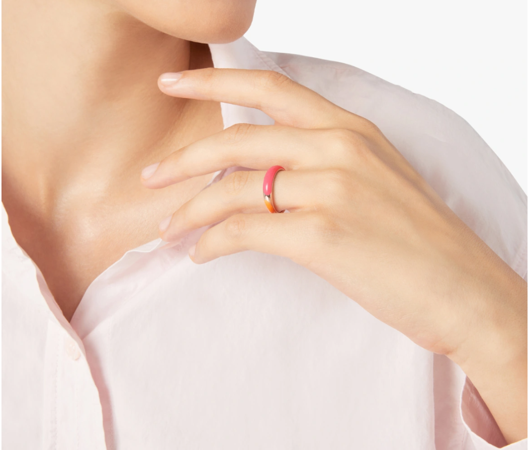 Dodo Anello Rondelle Argento Dorato Oro Rosa 18kt e smalto arancio rosa