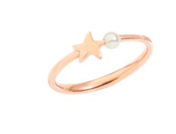 Dodo Rose gold star ring and 1 pearl