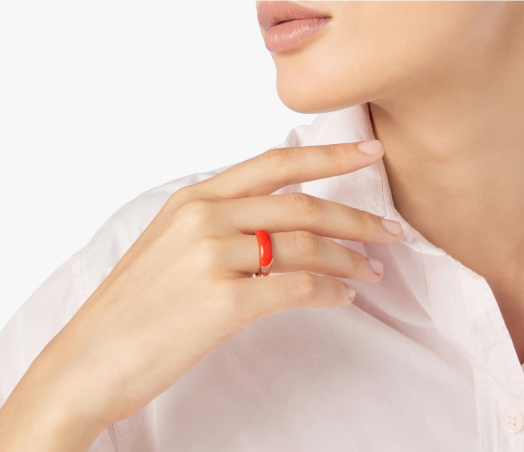 Dodo Anello Rondelle Argento Dorato Oro Rosa 18kt e smalto rosso