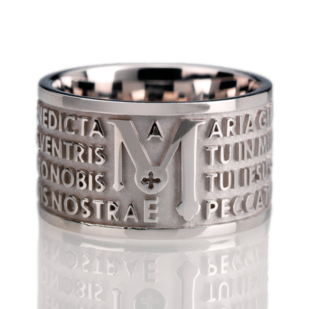 Tuum Animae Mater Ring in Rhodium Plated Silver