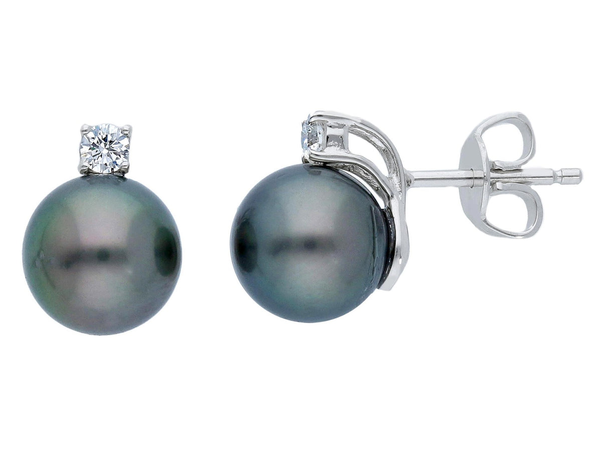 Earrings with Diamonds and Tahitian Pearls 7.5 x 8 mm