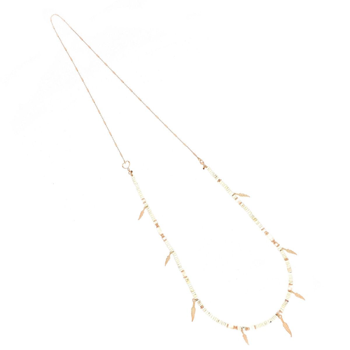 Maman et Sophie Long Necklace with White Stones and Feathers