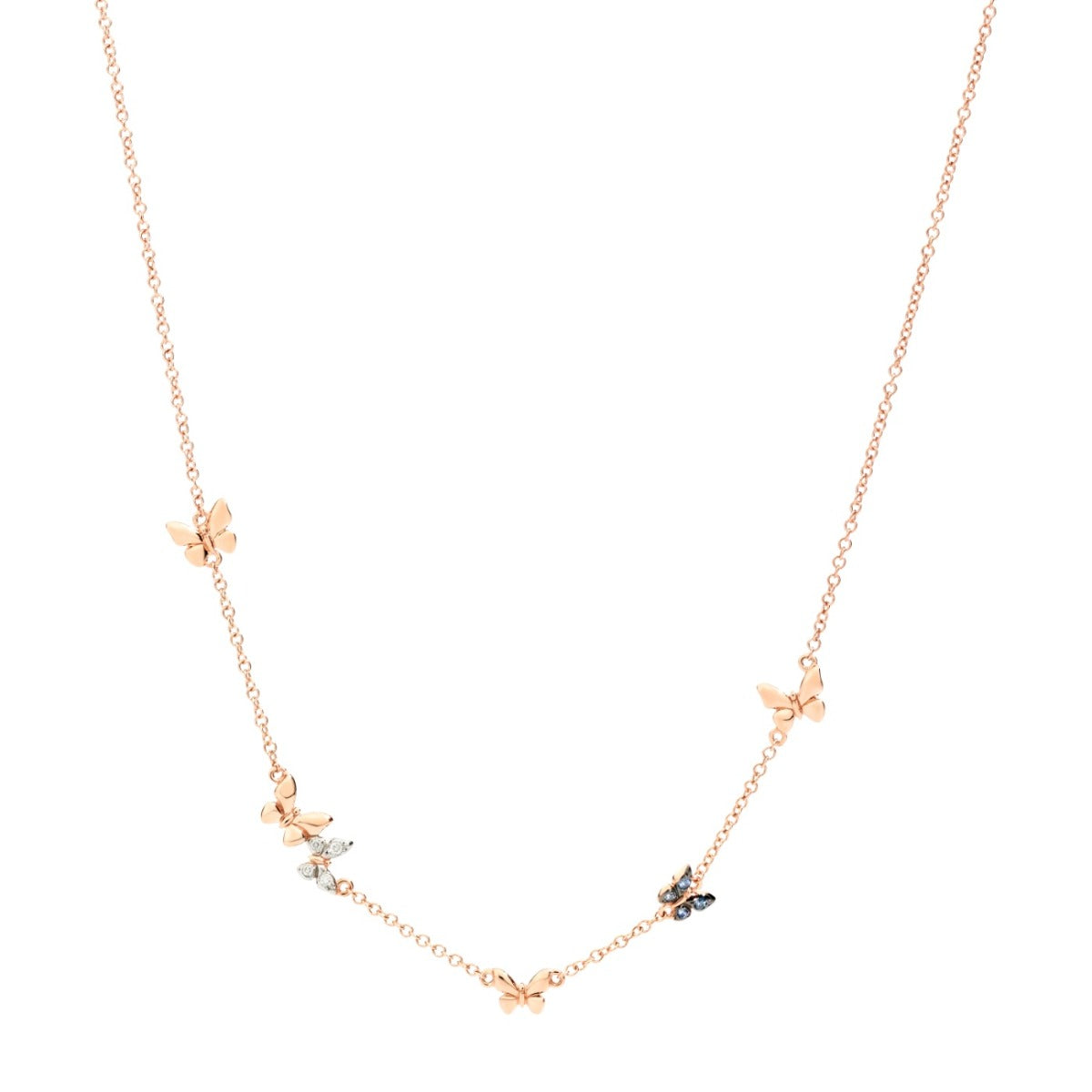 Dodo Collana Farfalla Preziosa Oro Rosa 9kt Diamanti e Zaffiri