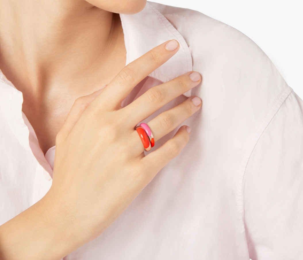 Dodo Anello Rondelle Argento Dorato Oro Rosa 18kt e smalto rosso