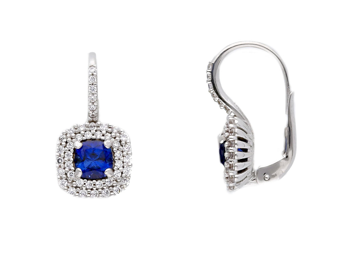 Earrings in 18kt White Gold with Zircons and Blue Crystal
