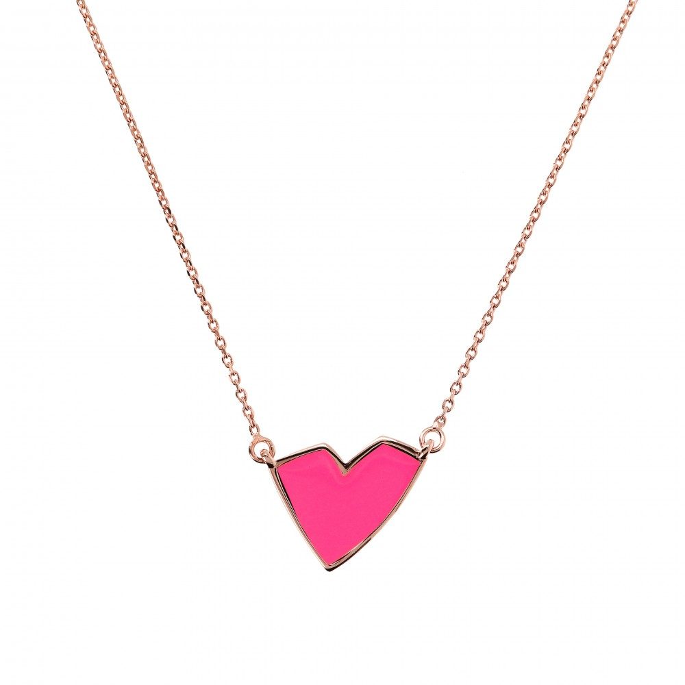 Netali Nissim Pink Enamel Heart Necklace