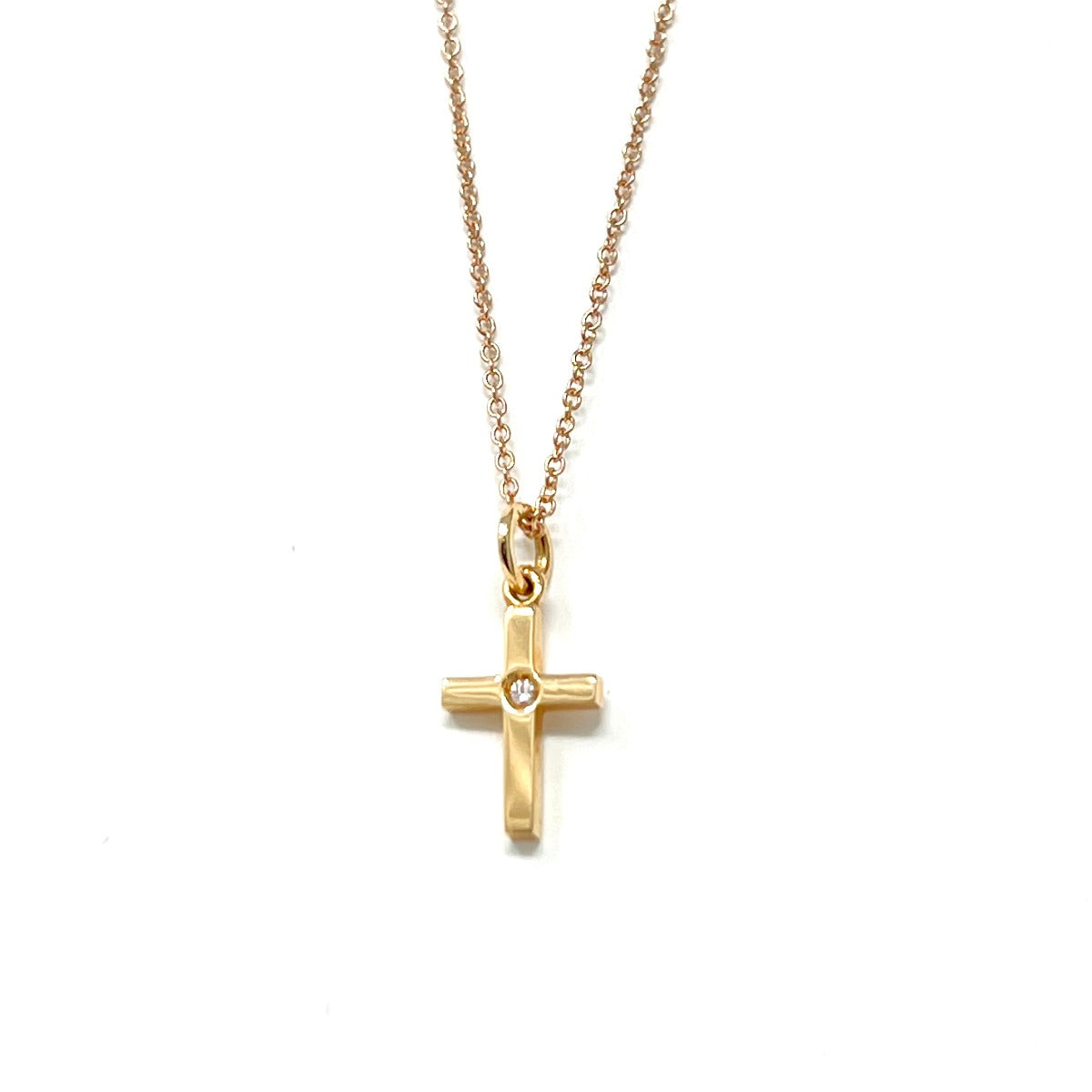Antelope Cross Necklace in Rose Gold and Diamond
