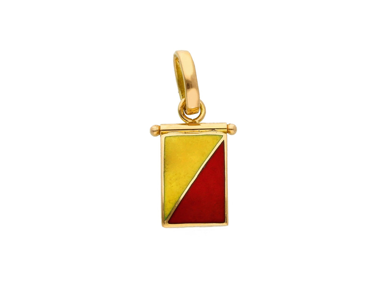 Ciondolo Bandiera Nautica in Oro Giallo 18kt e Smalto Lettera O