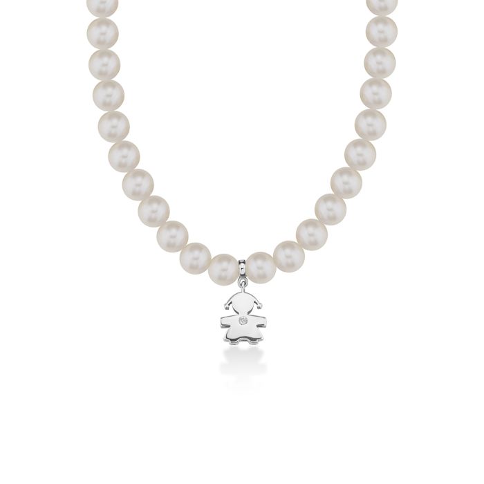Le Bebè Le Perle Collana Bimba Oro Bianco Perle e Diamante LBB801