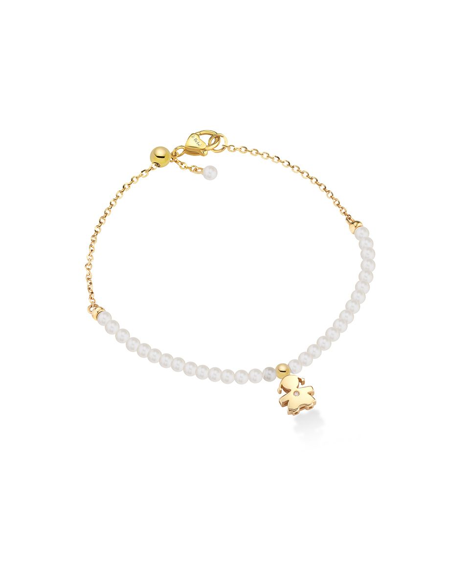 Le Bebè Le Perle Bracciale Bimba Oro Giallo Perle e Diamante LBB823