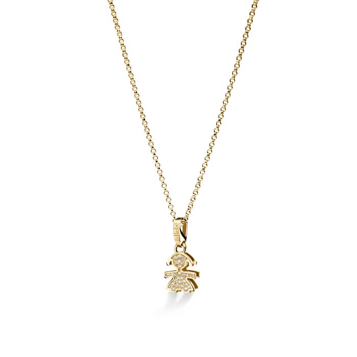 Le Bebè I Pavè Mini Girl's Pendant in Yellow Gold and Diamonds LBB254