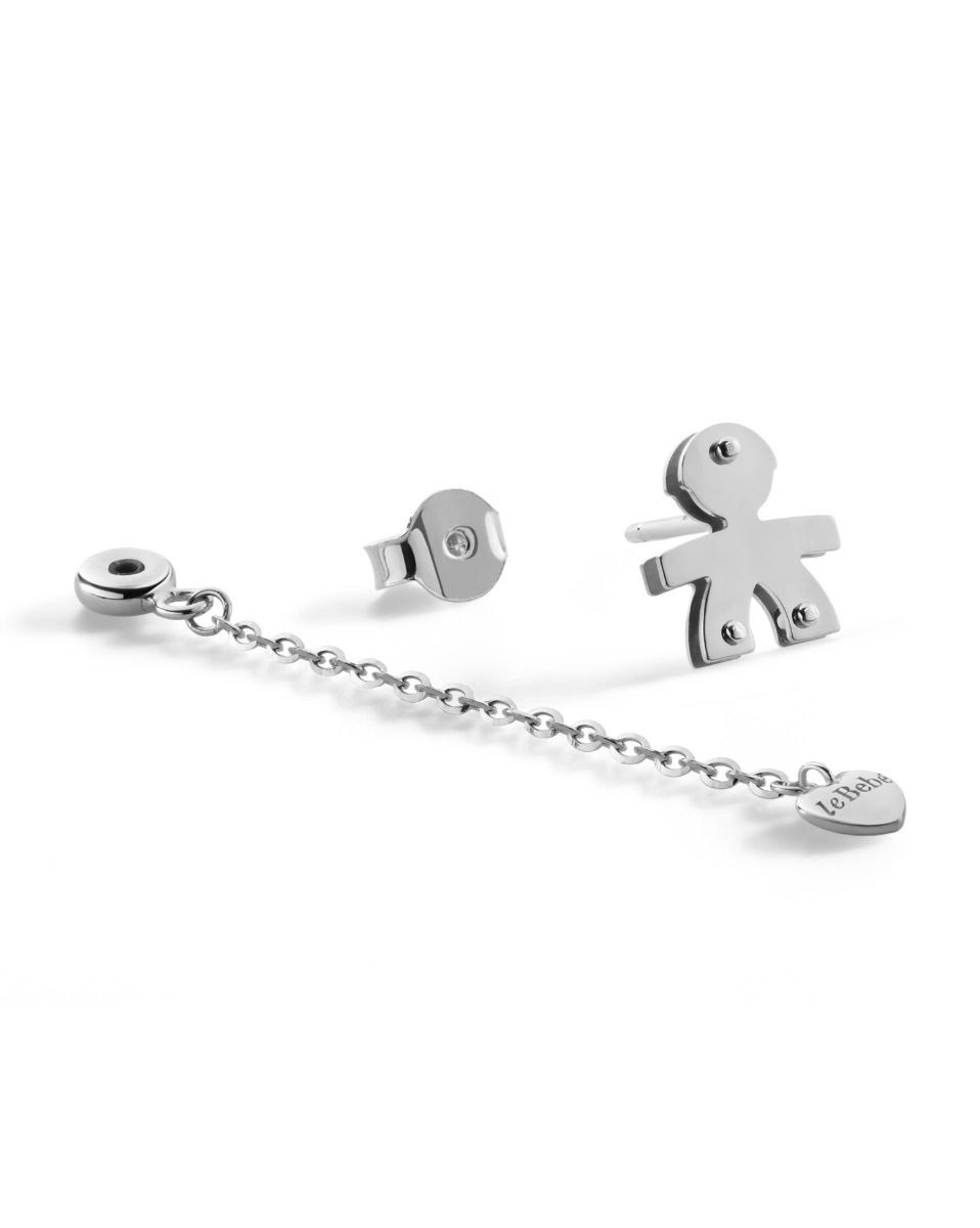 Le Bebè I Mini Orecchini Bimbo e Cuore Oro Bianco LBB531