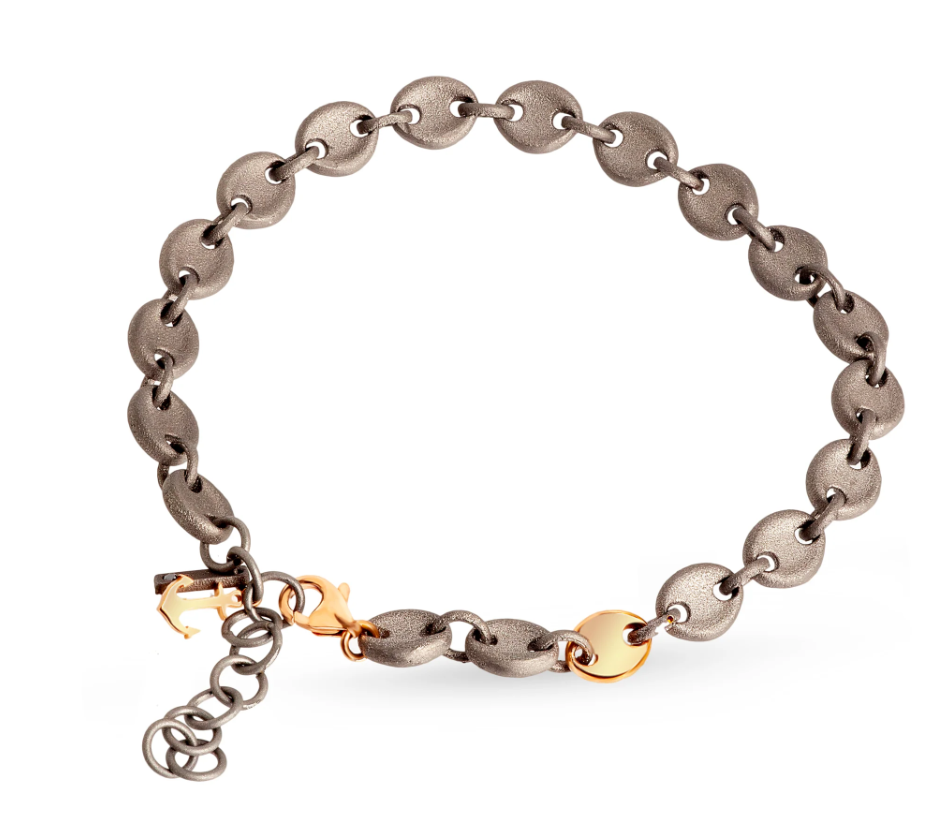 Mano Jewels Bracciale in titanio con maglie marine e oro rosa 9 kt