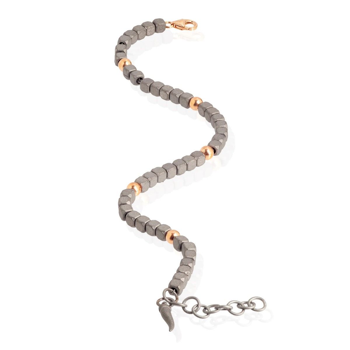 Mano Jewels Bracciale in Titanio e 5 Sfere in Oro Rosa 9kt