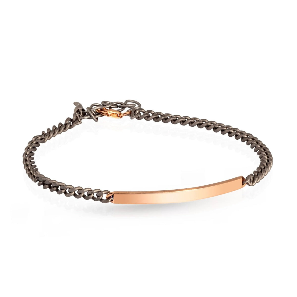 Mano Jewels Bracciale Goumette in Titanio e Barretta Oro Rosa 9kt