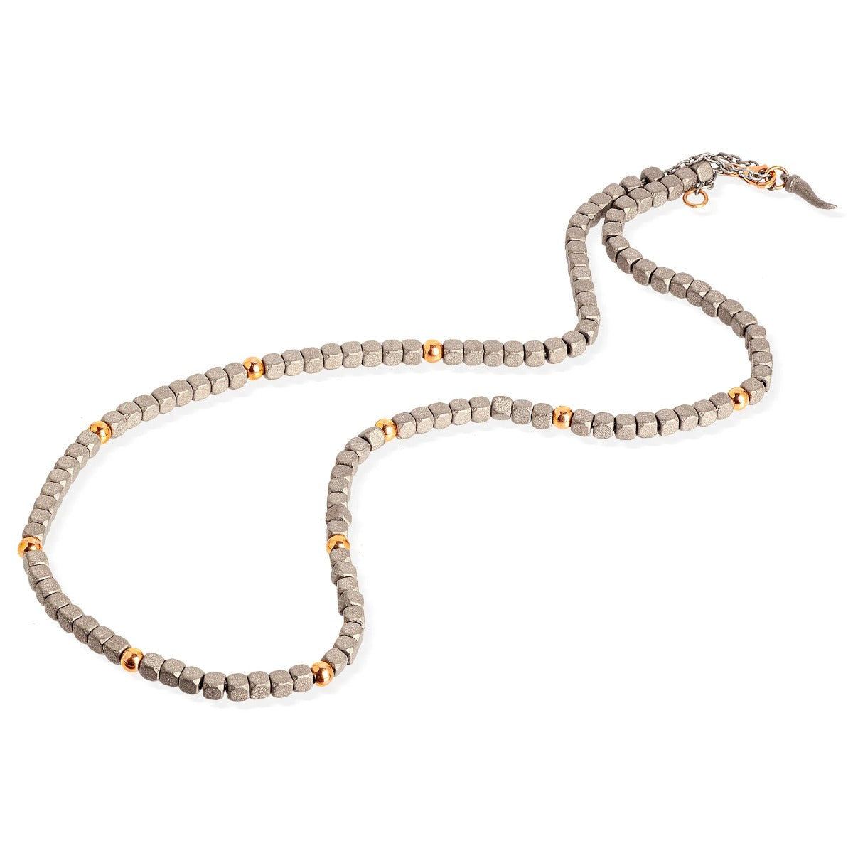 Mano Jewels Collana in Titanio e 10 Sfere in Oro Rosa 9kt