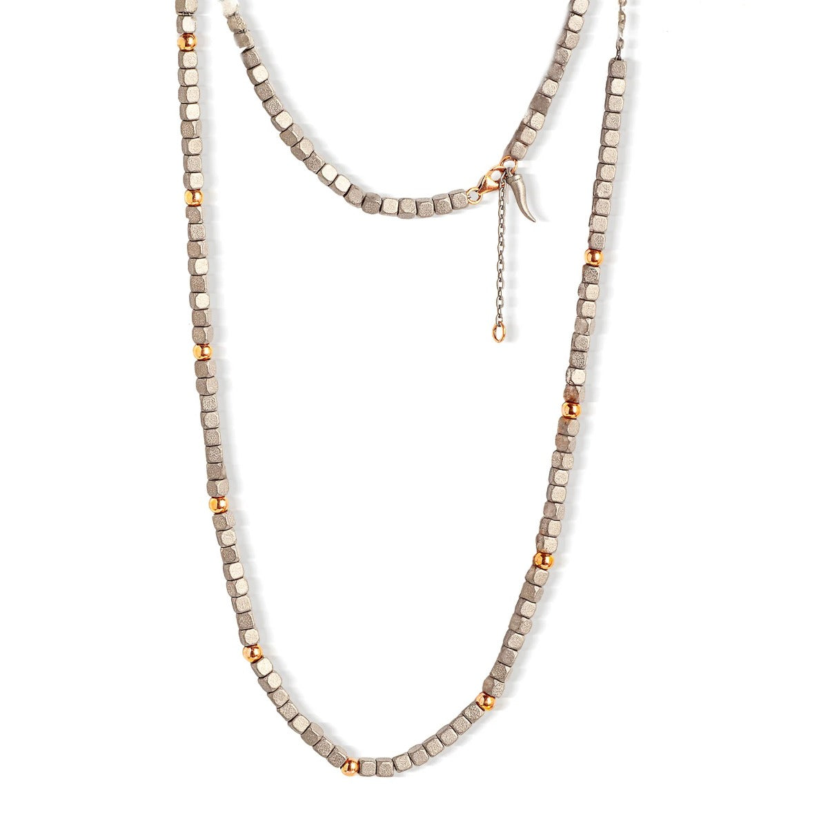 Mano Jewels Collana in Titanio e 10 Sfere in Oro Rosa 9kt